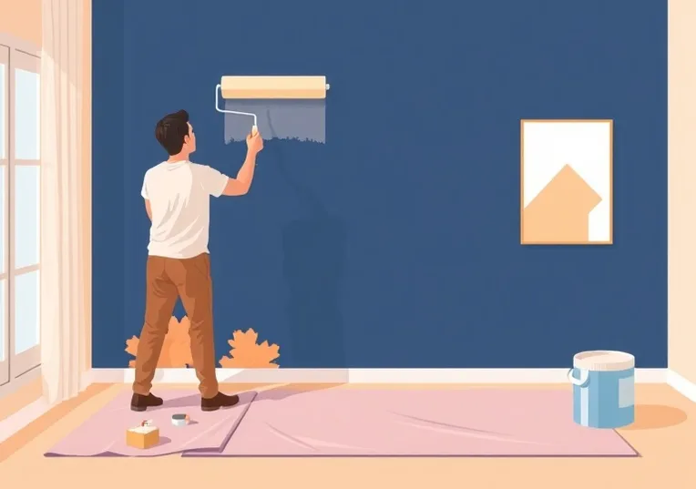Peintre appliquant la peinture au rouleau sur un mur de salon